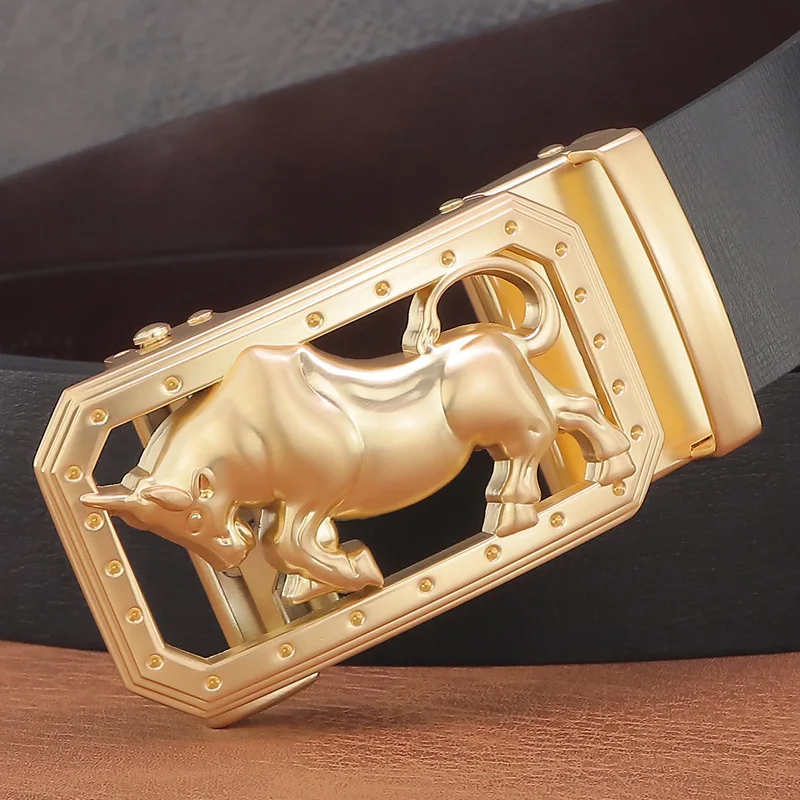 New Men Metal Automatic Buckle Split Leather Waist Belt for Luxury Fashion Cowhide Men's Belt Novelty 3.5cm  Designer Belts