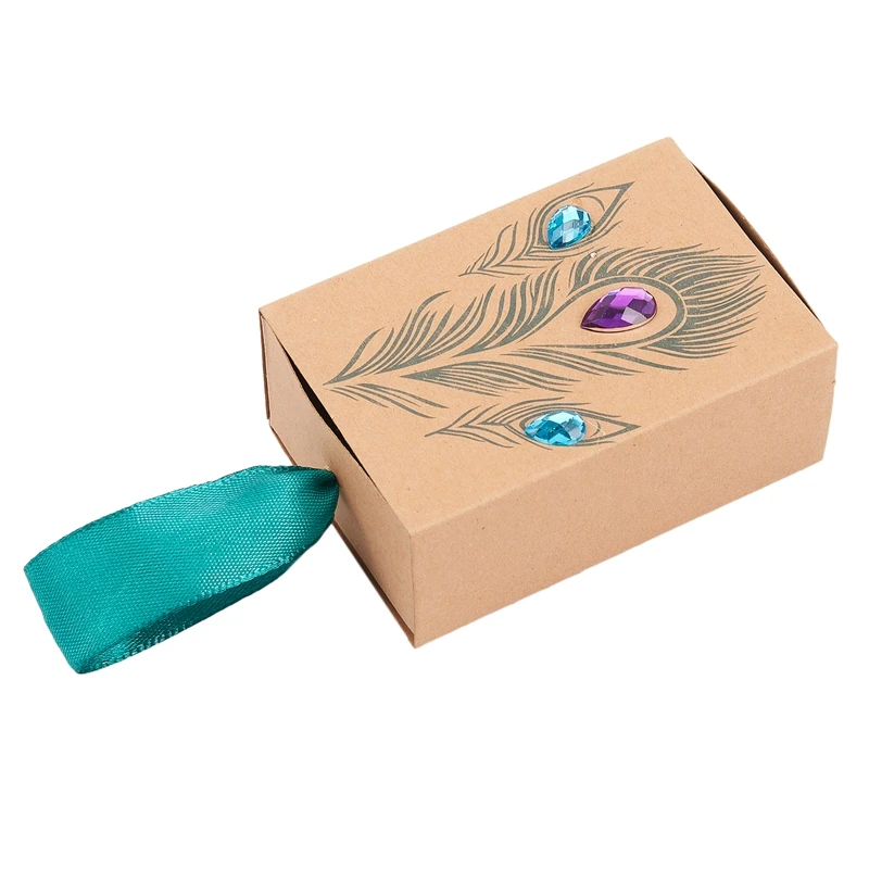 

Peacock feather candy drawer box design wedding supplies artificial rhinestone kraft paper gift box gift box