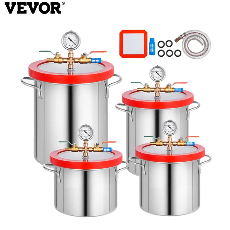 VEVOR 6/9/12/18L-1.5 /2 /3 /5Gallon Vacuum Chamber Stainless Steel Vacuum Degassing Chamber Heat Treated Silicone Lid Gasket
