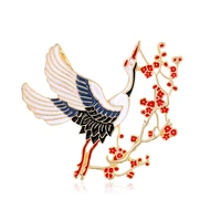 tulx vintage enamel red crowned crane brooch for women plum bossom brooch pin fashion dress coat accessories elegant jewelry