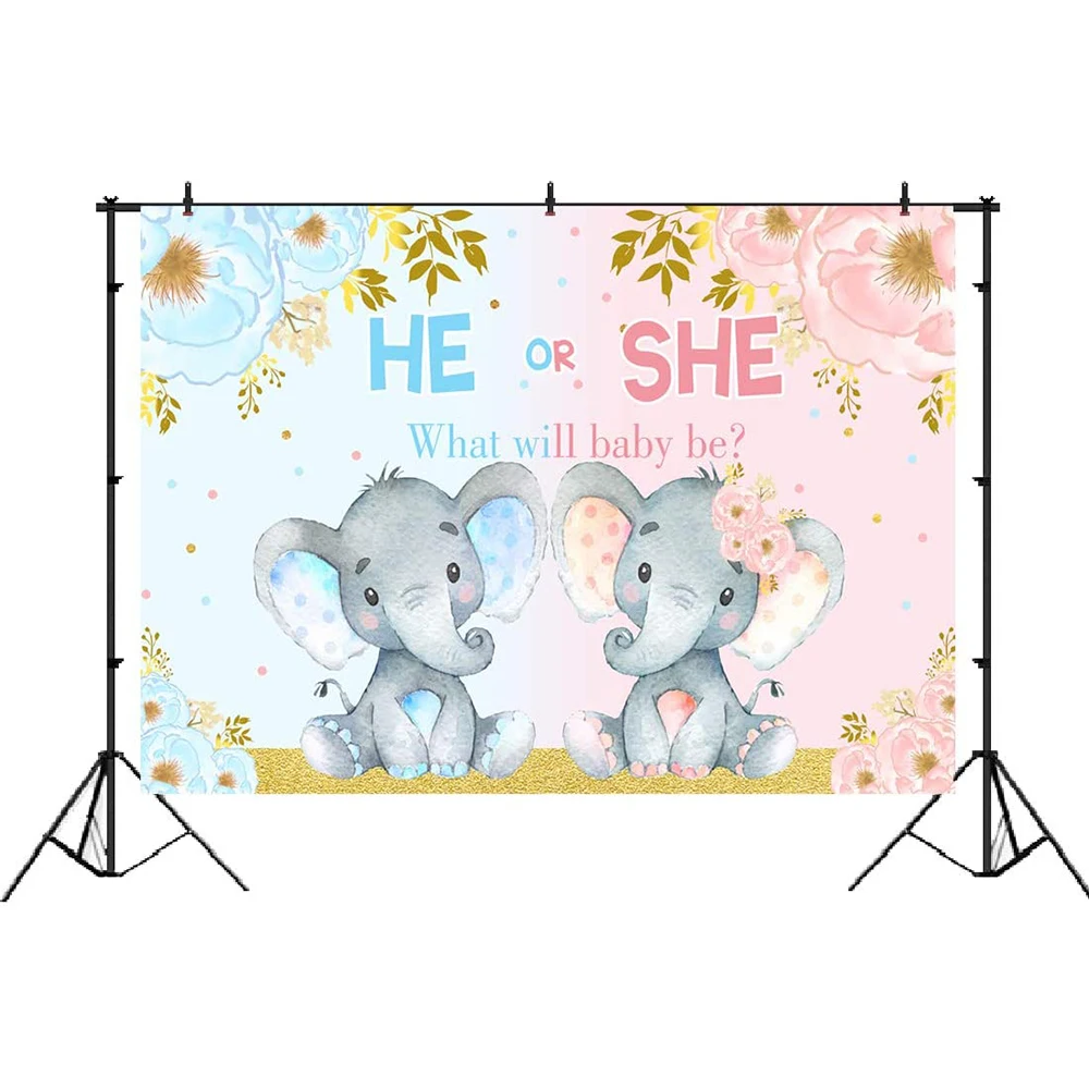 

Фон для фотосъемки с изображением слона и пола для вечеринки в честь рождения ребенка, розовый или синий фон, баннер для вечеринки в вечерни...