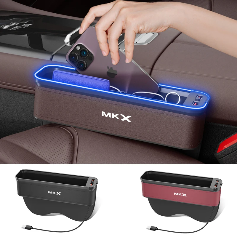 

For Lincoln MKX Gm Car Seat Storage Box with Atmosphere Light Auto Seat Cleaning Organizer Seat USB Charging Car Accessories