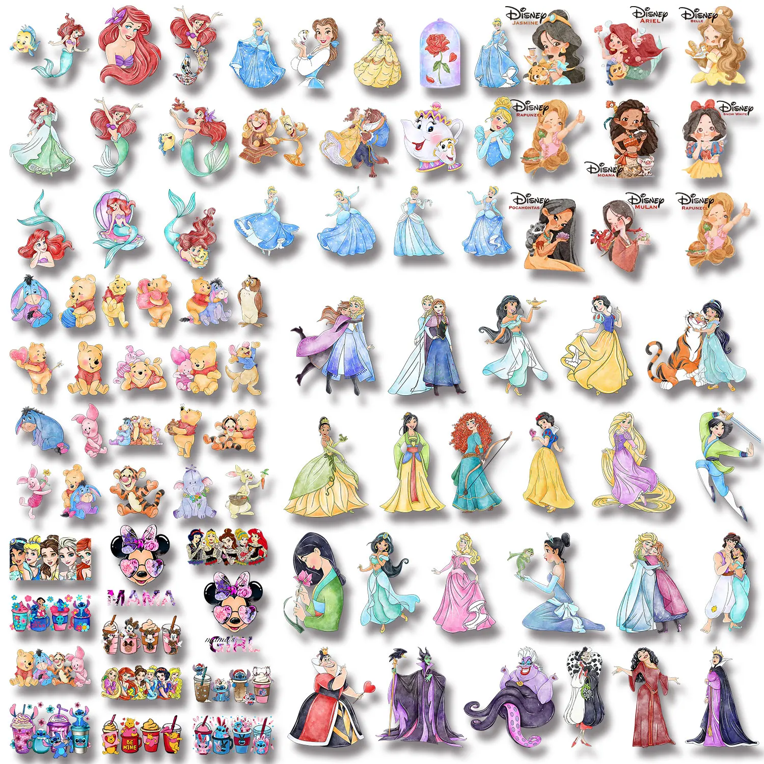 

The Little Mermaid Disney Princess Mickey Minnie Winnie the Pooh Bundles Sale Iron-on Transfers for Clothing DIY Appliques