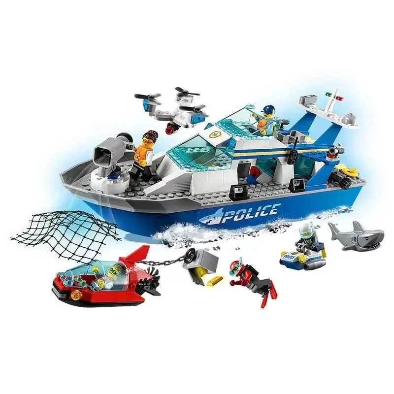 

IN stock City Police Patrol Boat Building Blocks Bricks Compatible with 60277 Toys for Boys Children Birthday Christmas Gift