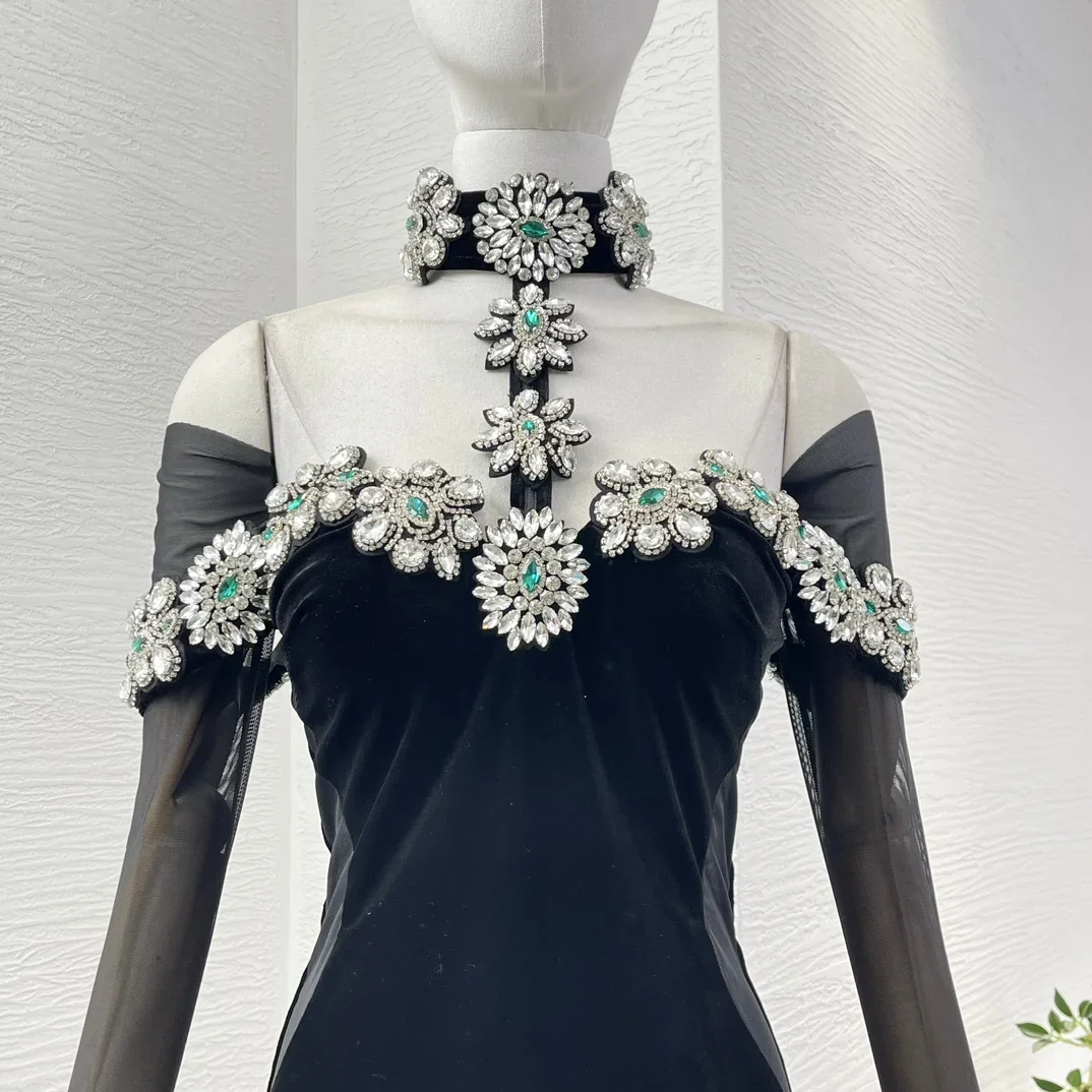 Женское платье-Русалка с длинным рукавом из черного тюля