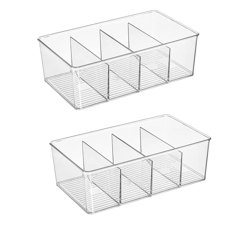 

2Pcs Plastic Pantry Organization And Storage Bins With Dividers - Perfect Kitchen Organization Or Kitchen Storage