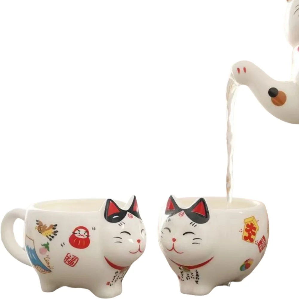 Фото Керамическая кофейная кружка Lucky Cat в японском стиле, 80 мл, мини-чашка для эспрессо с ручкой, фарфоровая чашка для чая Fortune Cat №3