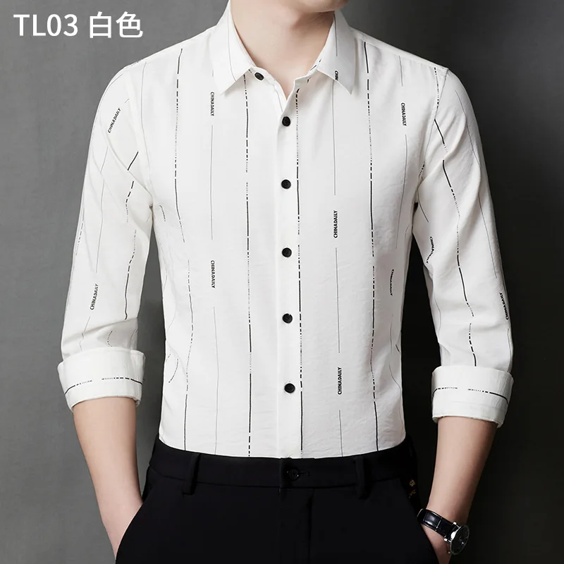 

Мужская приталенная рубашка из бамбукового волокна, белая шелковая рубашка с длинными рукавами, не требует глажки, однотонная, деловая, повседневная, весна-лето