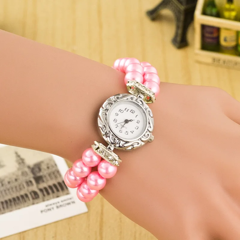 

Часы для мужчин и женщин, модные часы Стразы с ремешком из искусственного жемчуга, браслет с маленьким циферблатом, кварцевые наручные часы,...