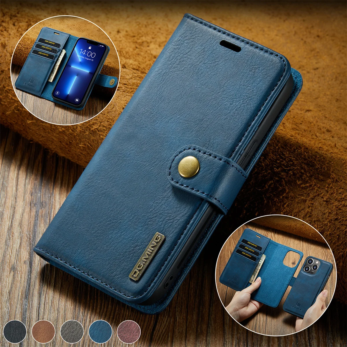 

Чехол-бумажник из натуральной кожи для iPhone 13 12 11 Pro Max Mini X XS XR 6 7 8 Plus SE 2020 2 в 1 Магнитный съемный флип-чехол