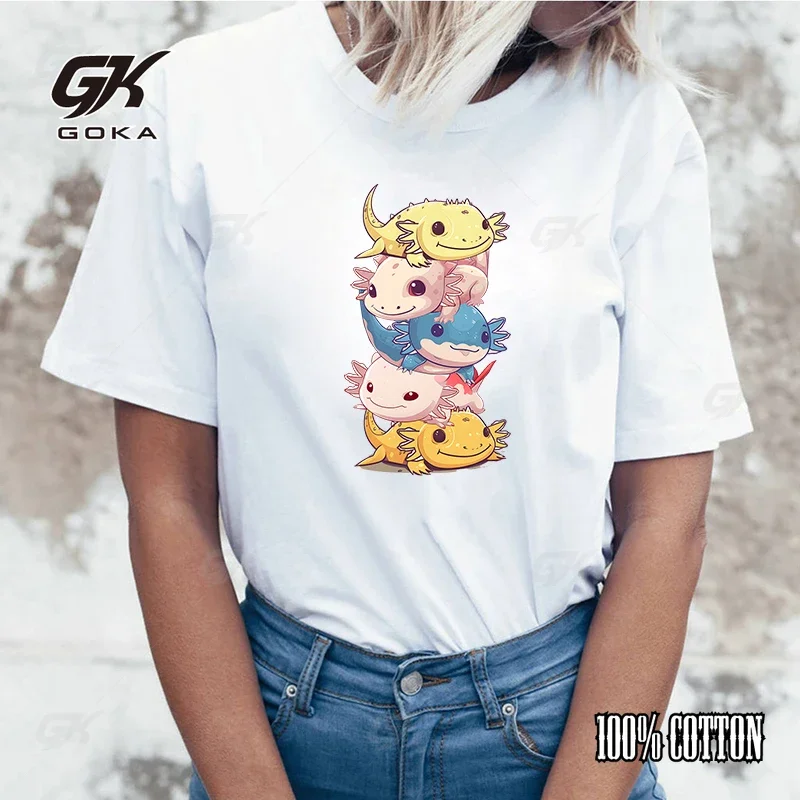 Новые популярные футболки с принтом аксолотля для женщин и девочек повседневная