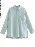 pailete women 2022 fashion patch pocket oversized oxford shirts vintage long sleeve button up female blouses blusas chic tops