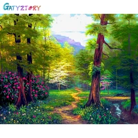 gatyztory oil painting by number spring tree drawing on canvas gift diy pictures by numbers landscape kits hand painted painting