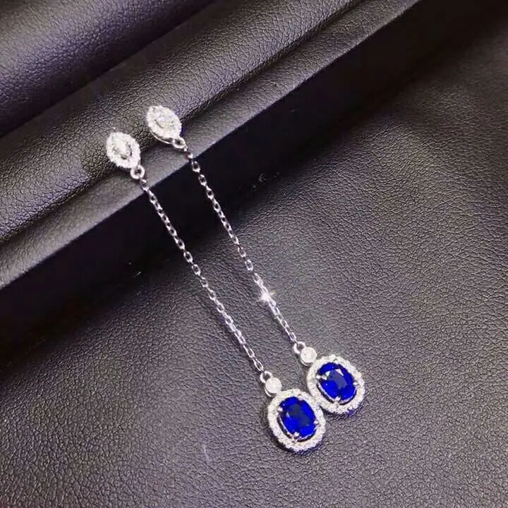 

[MeiBaPJ] Sri Lanka Natural Sapphire Gemstone Long Chain Drop Earrings Real 925 Silver Fashion Fine Charm Jewelry for Women