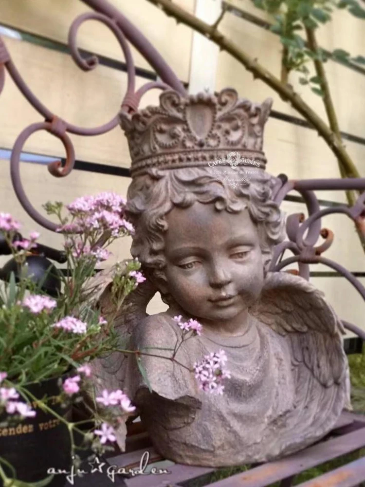 Французская винтажная потертая резиновая Корона ангел украшение для бюста сада