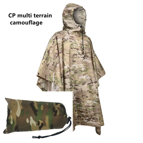 Camuflagem respirável ao ar livre Poncho Jungle Tactical Rain Capating Watching Hunting Hunting Ghillie Terne Travel Rain Shand