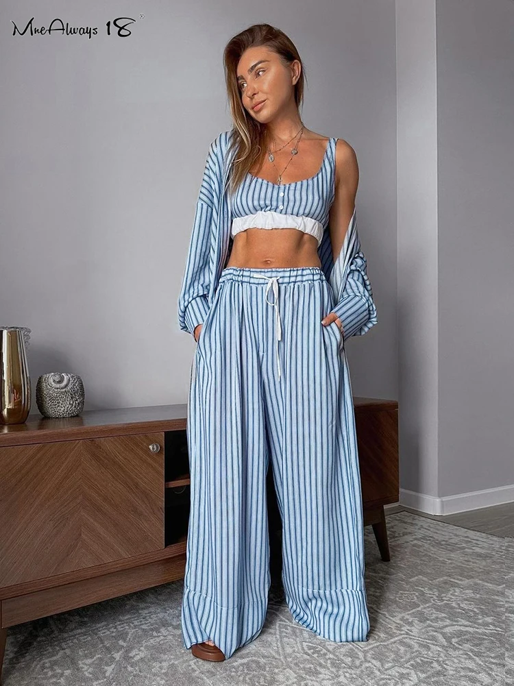 Mnealways18 полосатые повседневные комплекты из 3 предметов с бюстгальтером женские