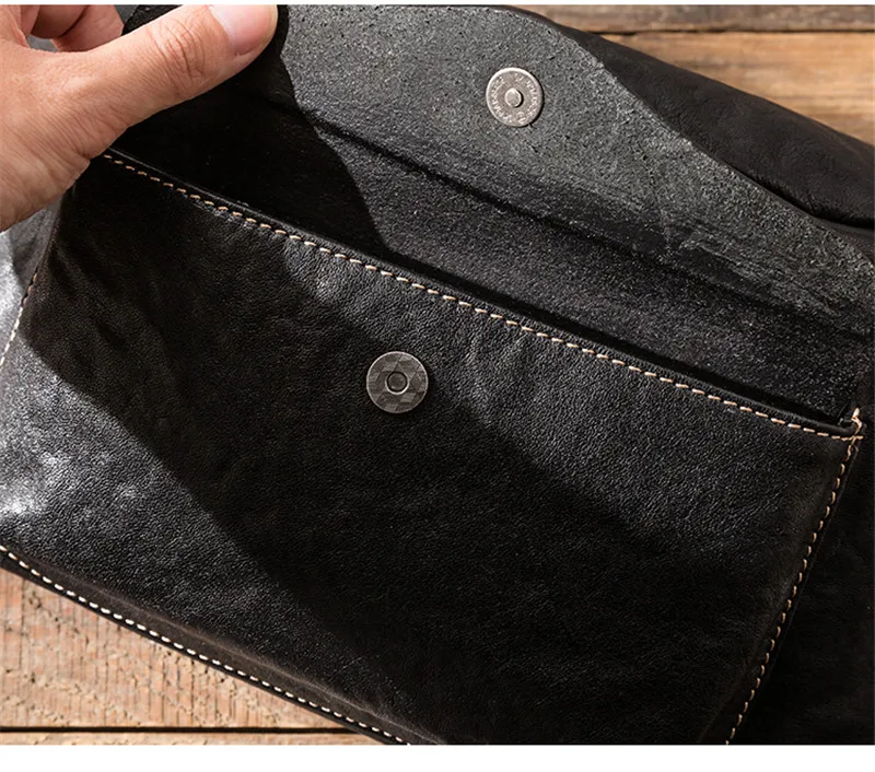 Simple casual designer first layer cowhide men's black large-capacity chest bag outdoor daily weekend real leather messenger bag