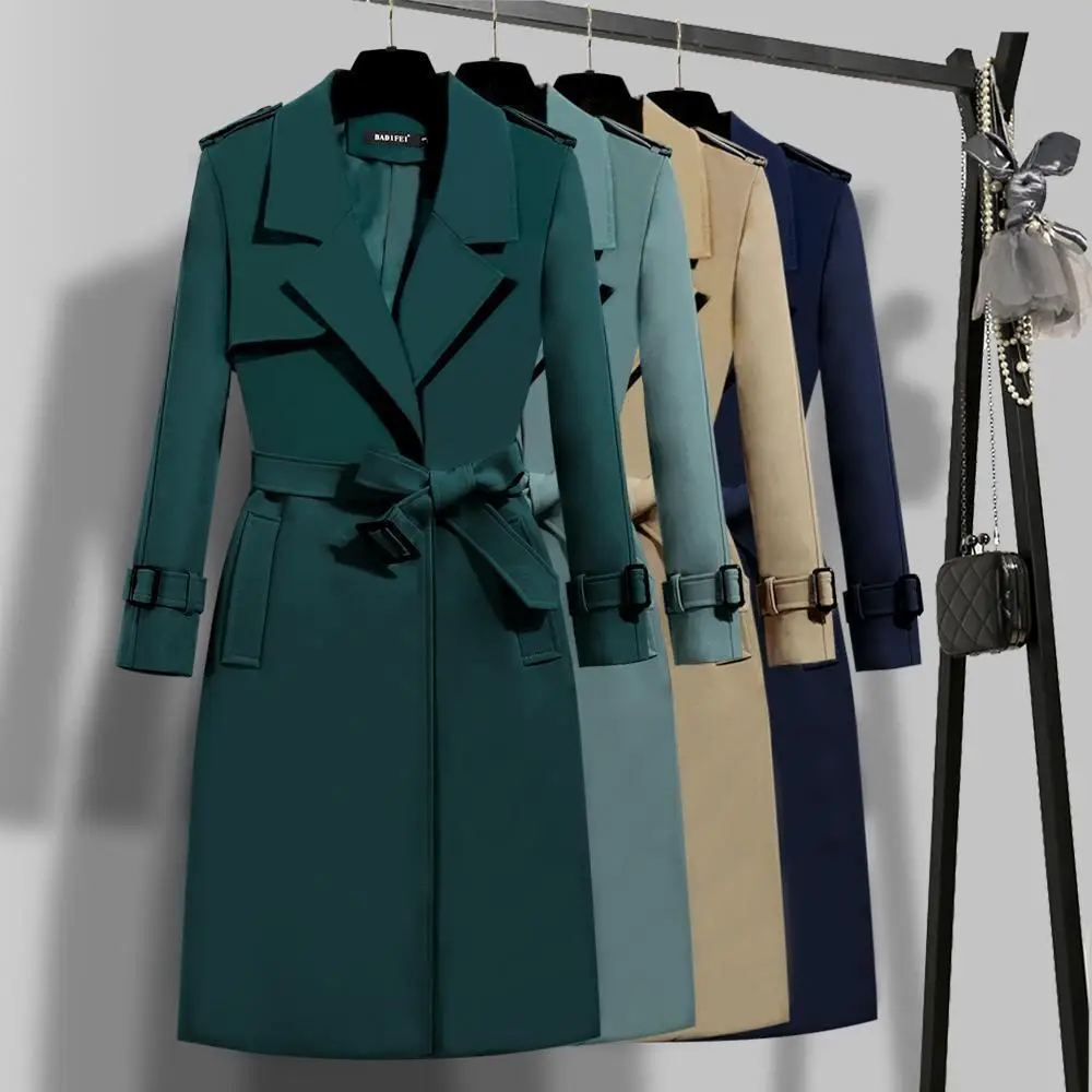 

Spring Autumn Khaki Women's Trench Coat Korean 2022 New Slim Temperament Office Outerwear With belt Female Long Windbreaker