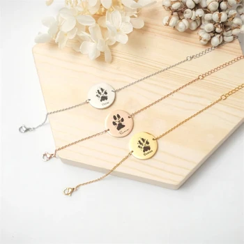 Custom Engraved Paw Print Bracelet Pet Lover Gift Personalized Name Dog Cat Nose Paw Print For Women Memorial Jewelry 2