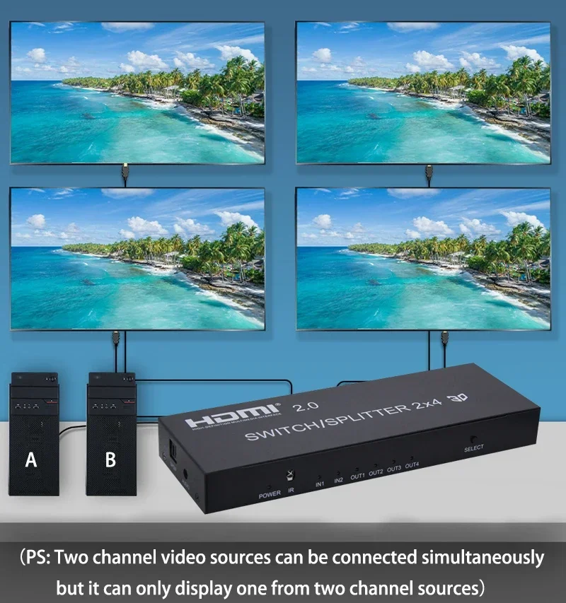 Фото 4K 60 Гц HDMI 2.0 2x4 Сплиттер-переключатель 3D-конвертер видео с аудиовыходом SPDIF, 2 входа 4 выхода для Mi Box, XBOX, PS3, PS4, ПК, подключения к телевизору №5