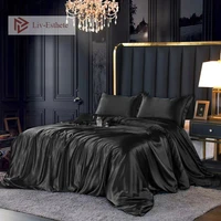 liv esthete luxury black satin washed lmitation silk bedding set quilt duvet cover set queen king pillowcase double bed linen