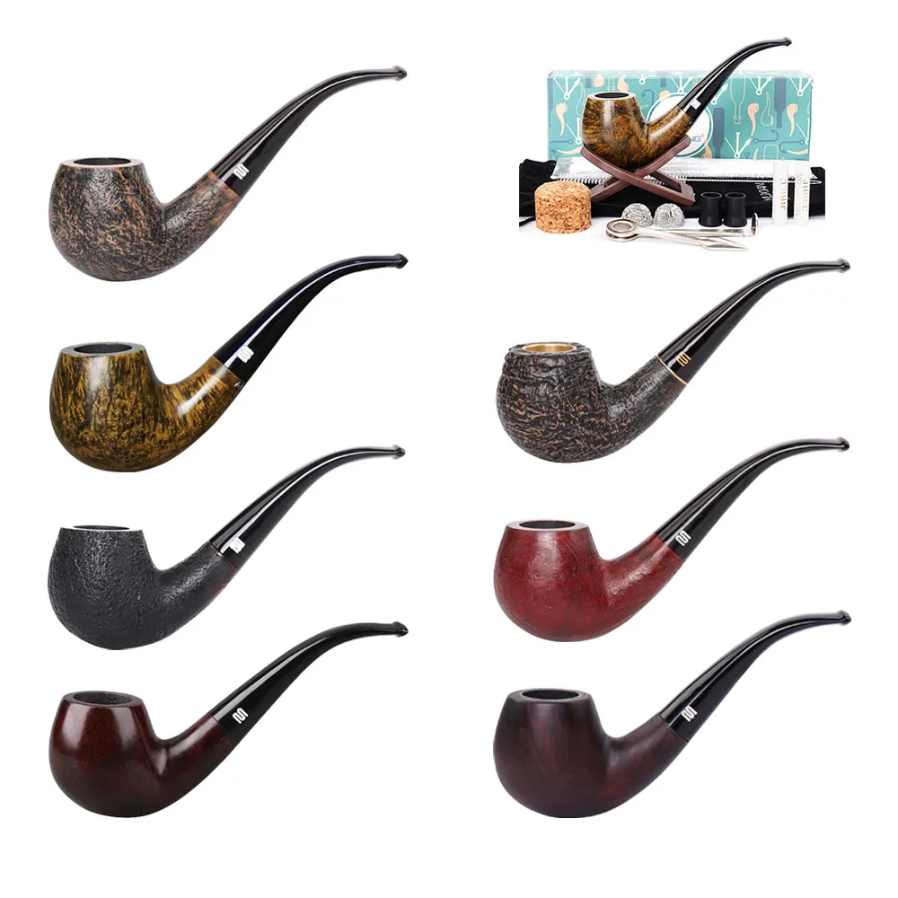 

Handle 9mm Cleaning Curved Tools Carbon Pipe Wood Handmade With A Pipe Multi-color Set Briar Optional Of Filter Tobacco Smoke