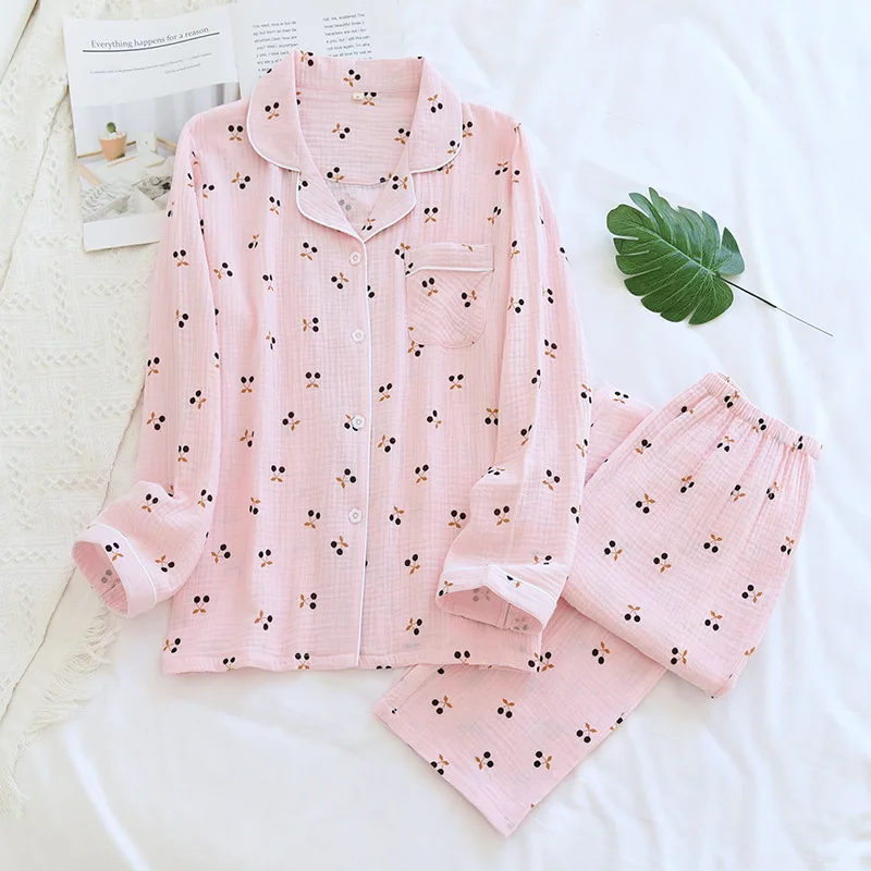 

Spring Pajamas Set for Women's Spring and Autumn Cotton Simple Homewear Long-sleeved Trouser Thin Sleepwear Women Clothes