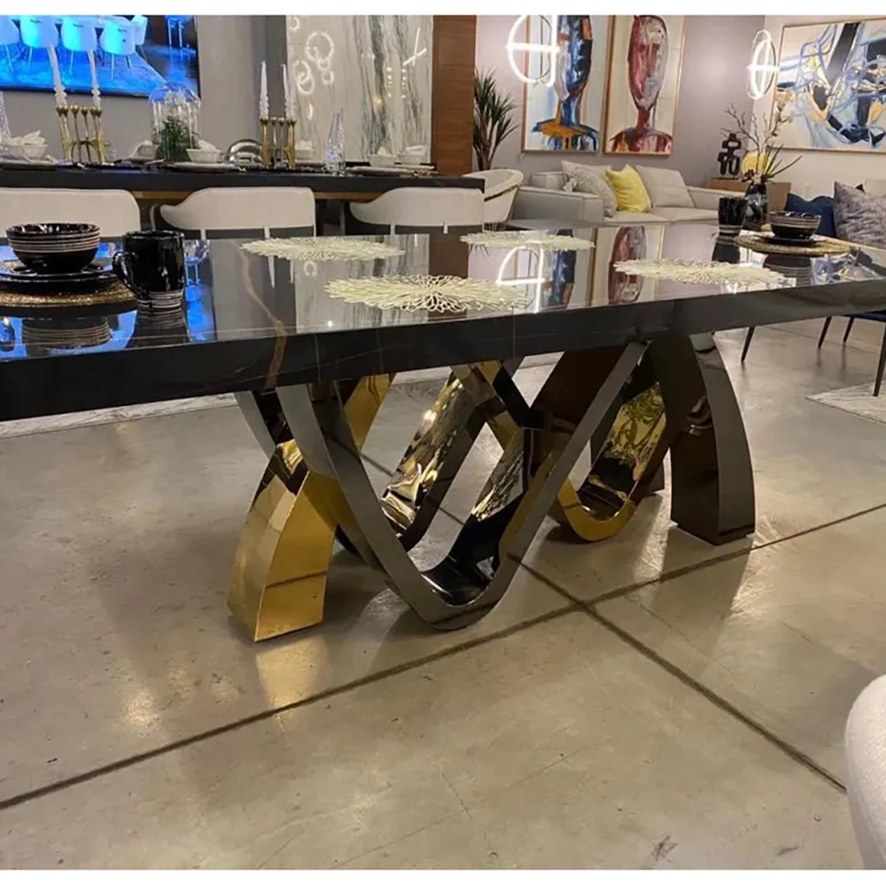 Мебель Foshan Золотая и серебряная основа нержавеющая сталь с черным мраморным