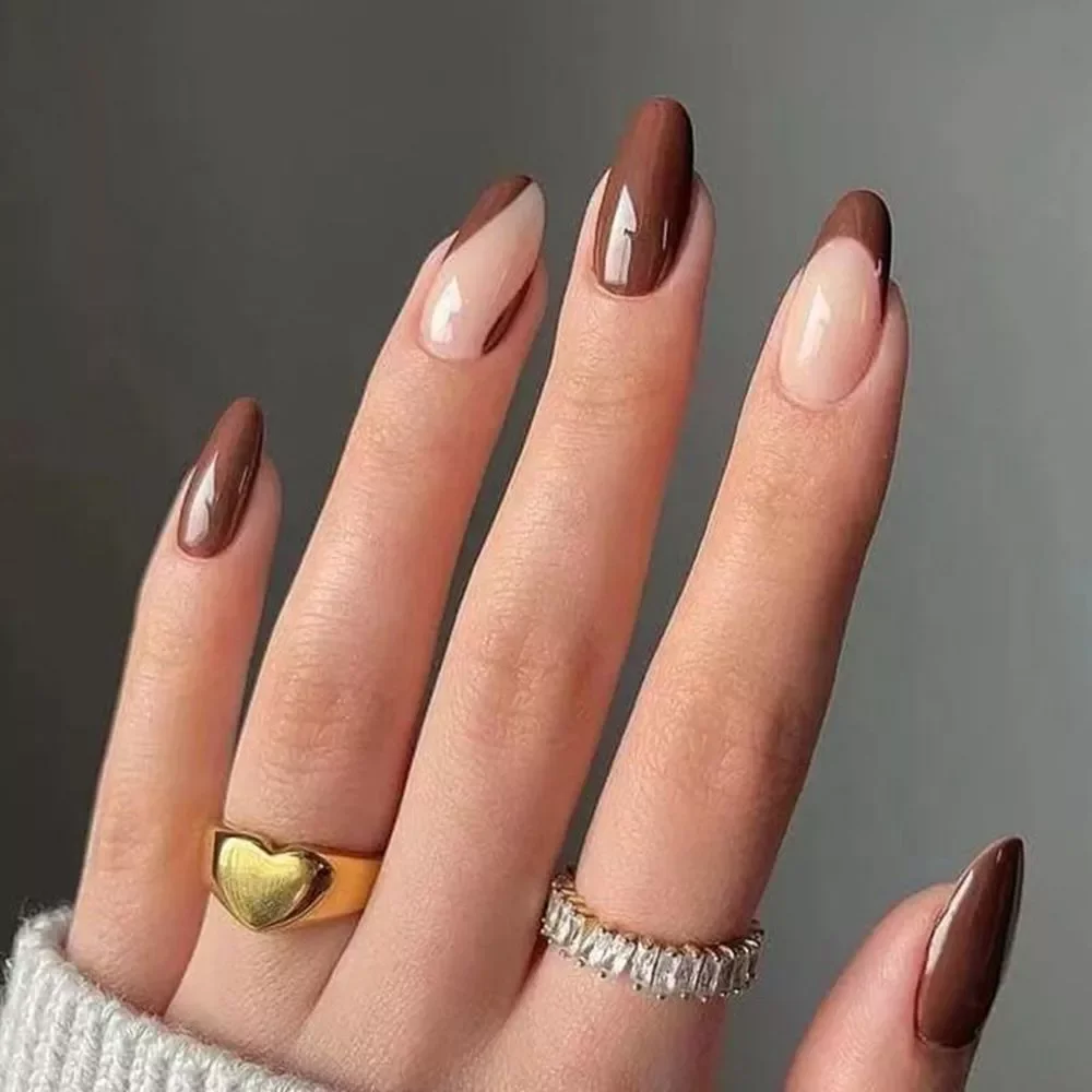 

2023NEW false nails almond coffee color design Artificial Ballerina Fake Nails With Glue Full Cover Nail Tips Press On Nails