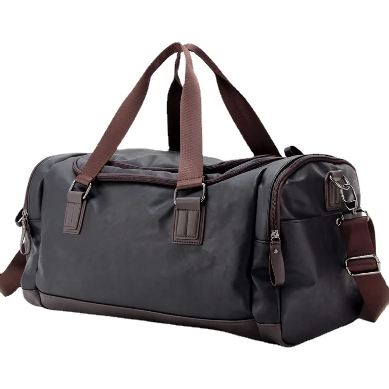 Travel Handbag Manufacturers Men's Fitness Bag Casual Trendy PU Leather Large-capacity One-shoulder Diagonal Travel Bag Men