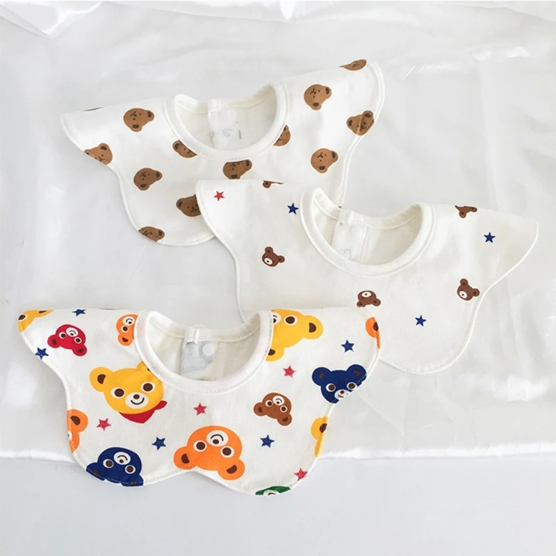 

3pcs Drooling Bib Petal-shaped Burp Cloths for 0-12M Baby Breathable Saliva Towel Cartoon Print Baby Bib for Newborns