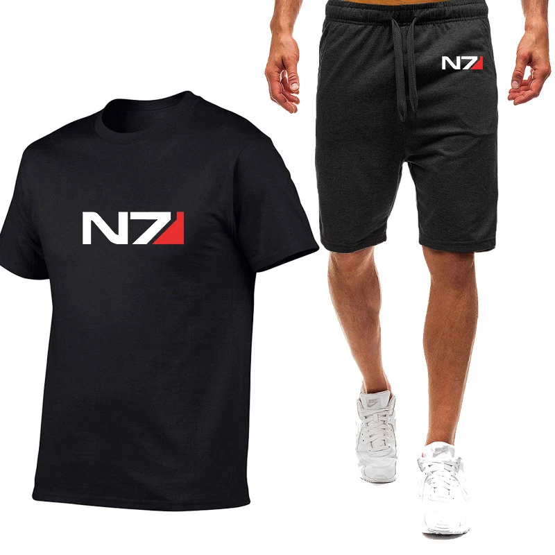 

2022 Mass Effect N7 Summer Fashion Mens Sportswear Track Men's Sports T-Shirt Shorts Print Comfortable Harajuku Suit