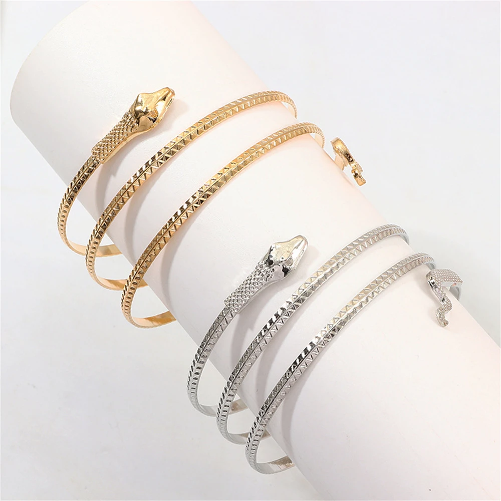 

New Punk Style Snake Bracelet Gold Silver Color Spiral Stacking Cuff Bracelet for Women Exaggerated Arm Rings Jewelry