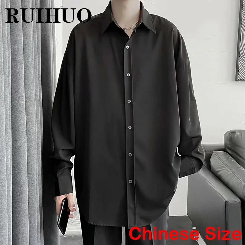 

RUIHUO Solid Casual Shirts For Men Clothes Chinese Size 2XL Korean Fashion Mens Shirt Long Sleeve Streetwear 2022 New Arrivals