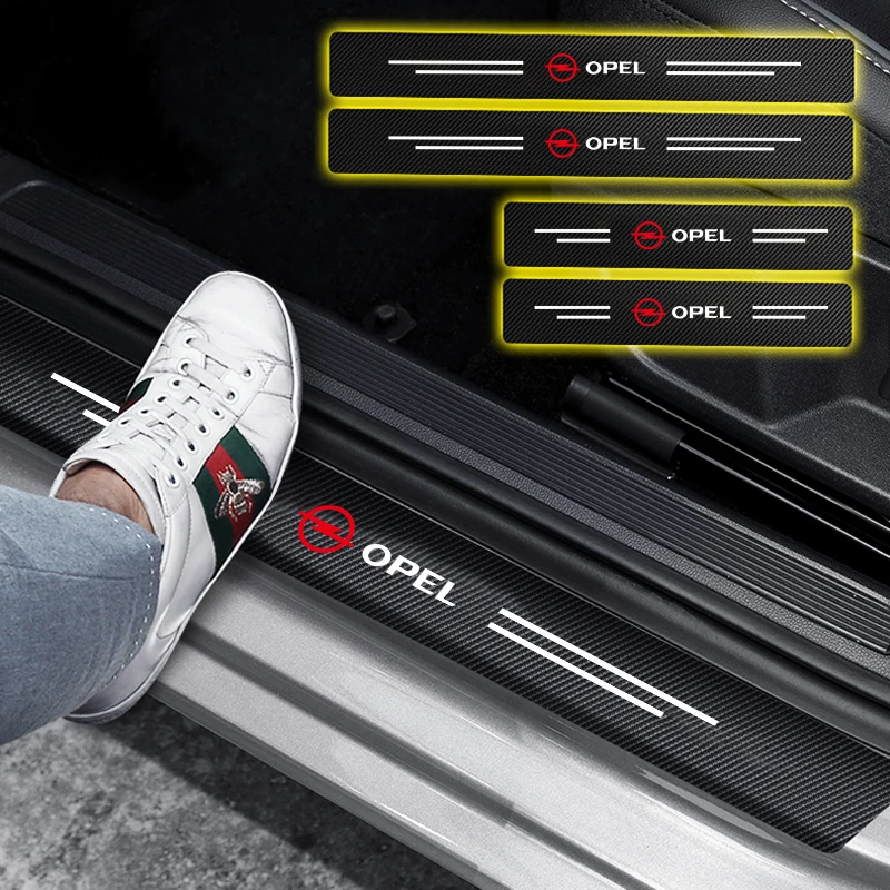 4 шт., протектор для порога автомобильной двери из углеродного волокна, педаль для Opel Astra Insignia Corsa Zafira Meriva Mokka Vivaro