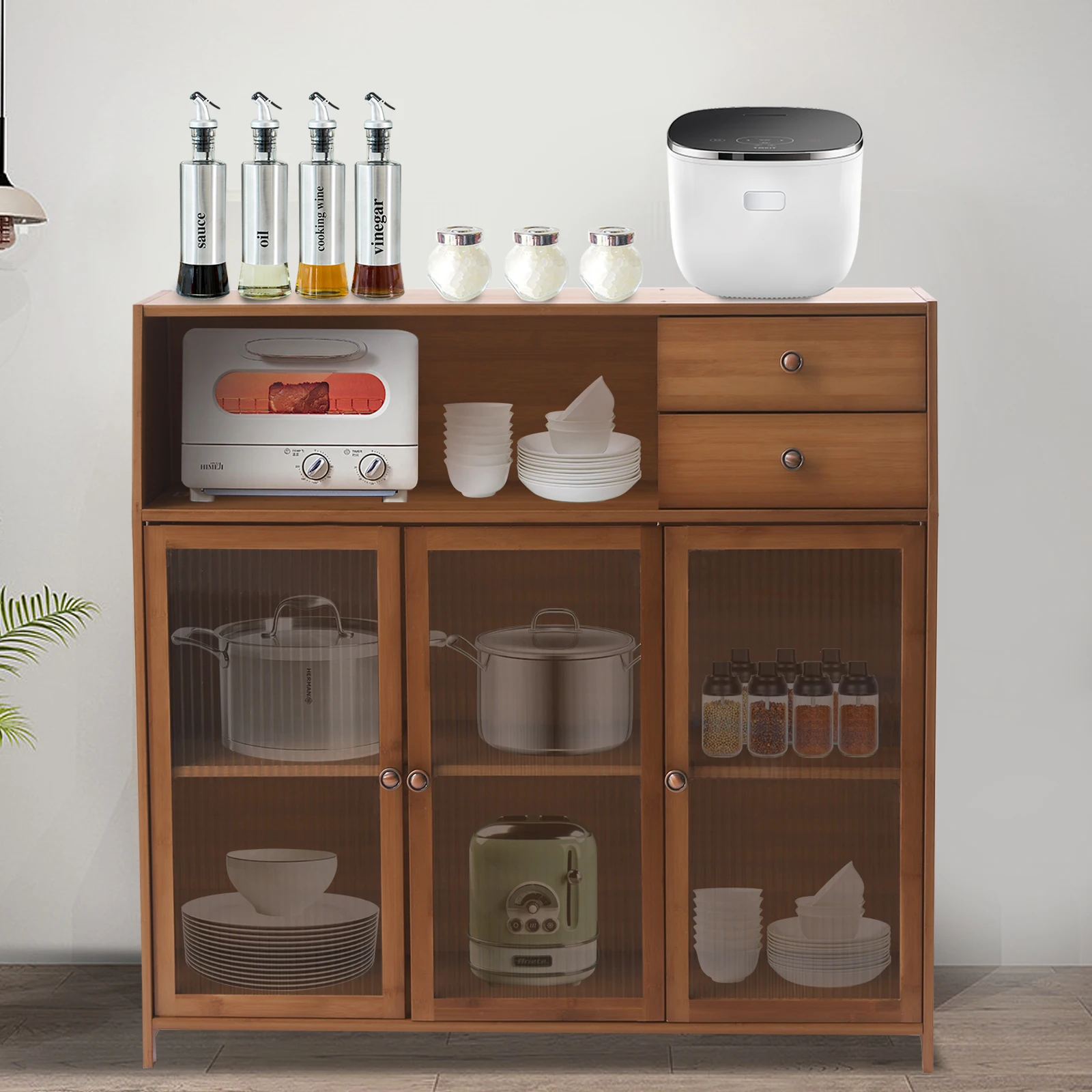 

Kitchen Storage Cabinet Sideboard Buffet Cupboard Chest Of Dresser Storage 3Tier