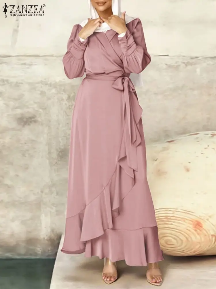 Женское Повседневное платье ZANZEA с длинным рукавом и оборками, элегантное весеннее праздничное платье Дубая, женская одежда 2022