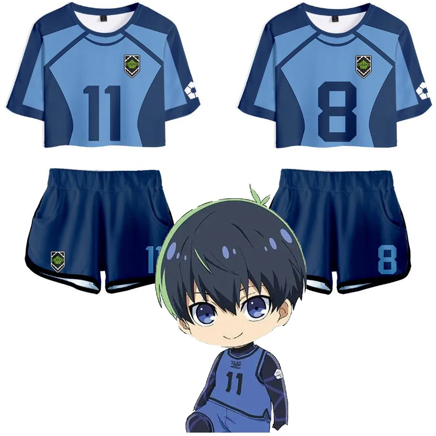 

Women Two Piece Set Girls Crop Top and Shorts Anime BLUE LOCK Cosplay Meguru Bachira Isagi Yoichi Chigiri Hyoma Kunigami T shirt