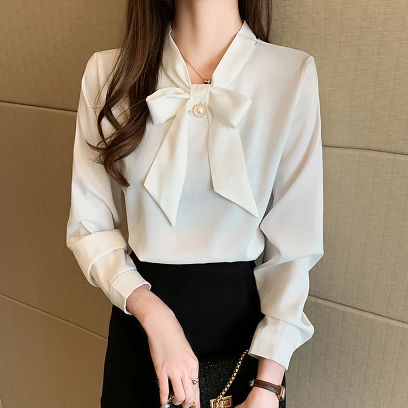 

Блузка COIGARSAM Женская с длинным рукавом, однотонный прямой Топ с бантом на поясе, абрикосового, белого, синего цветов, весна