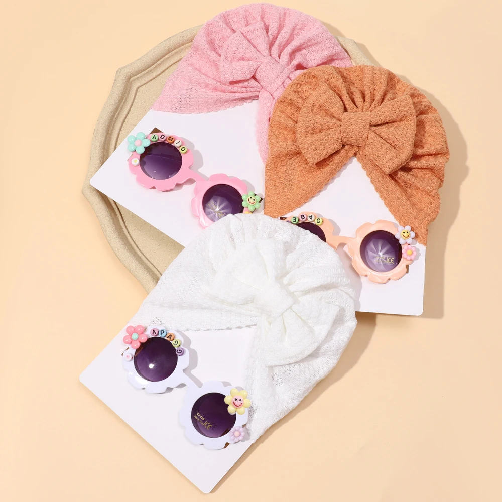 

Шапка и солнцезащитные очки вафельные для новорожденных, набор аксессуаров для мальчиков и девочек