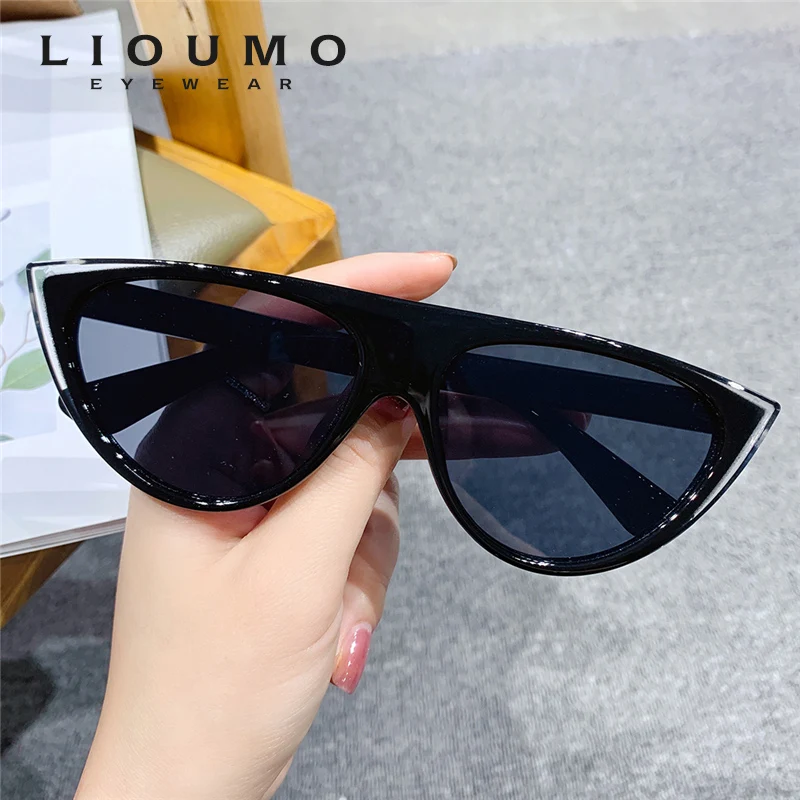 

LIOUMO Trendy Cat Eye Sunglasses For Women Men Driving Silver Mirrors Coating Vintage Glasses UV400 lunette de soleil homme
