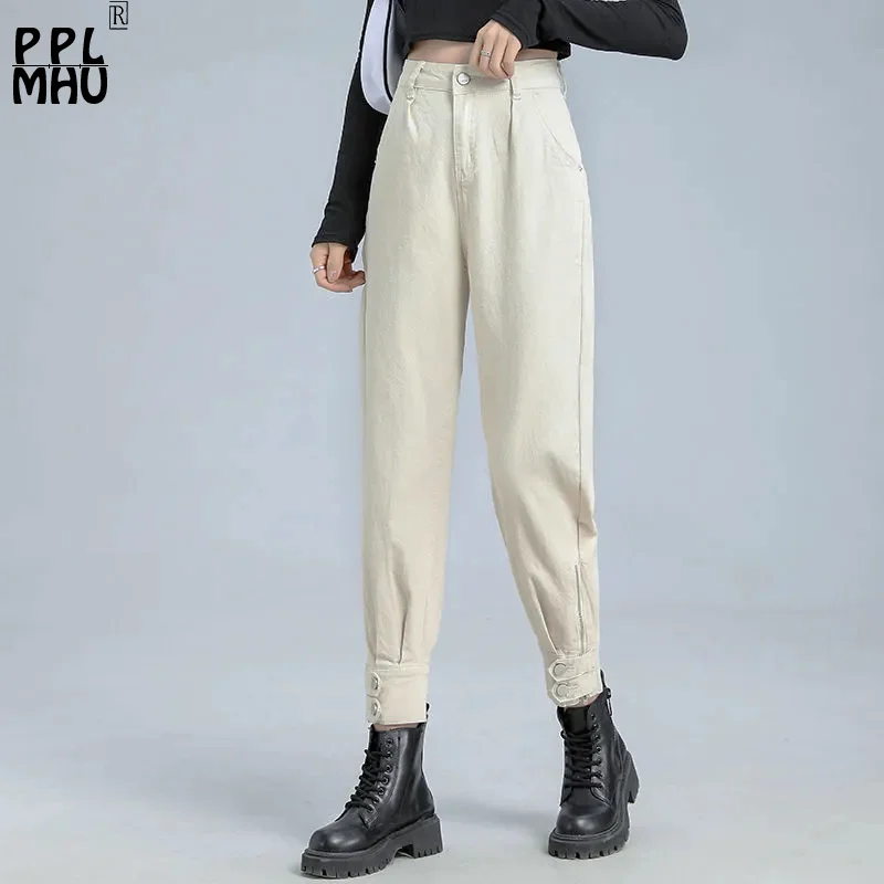 

Брюки-джоггеры женские с боковой молнией, повседневные модные дизайнерские джинсы-карго оверсайз 33, длиной до щиколотки, шаровары с завышенной талией, Мешковатые Капри