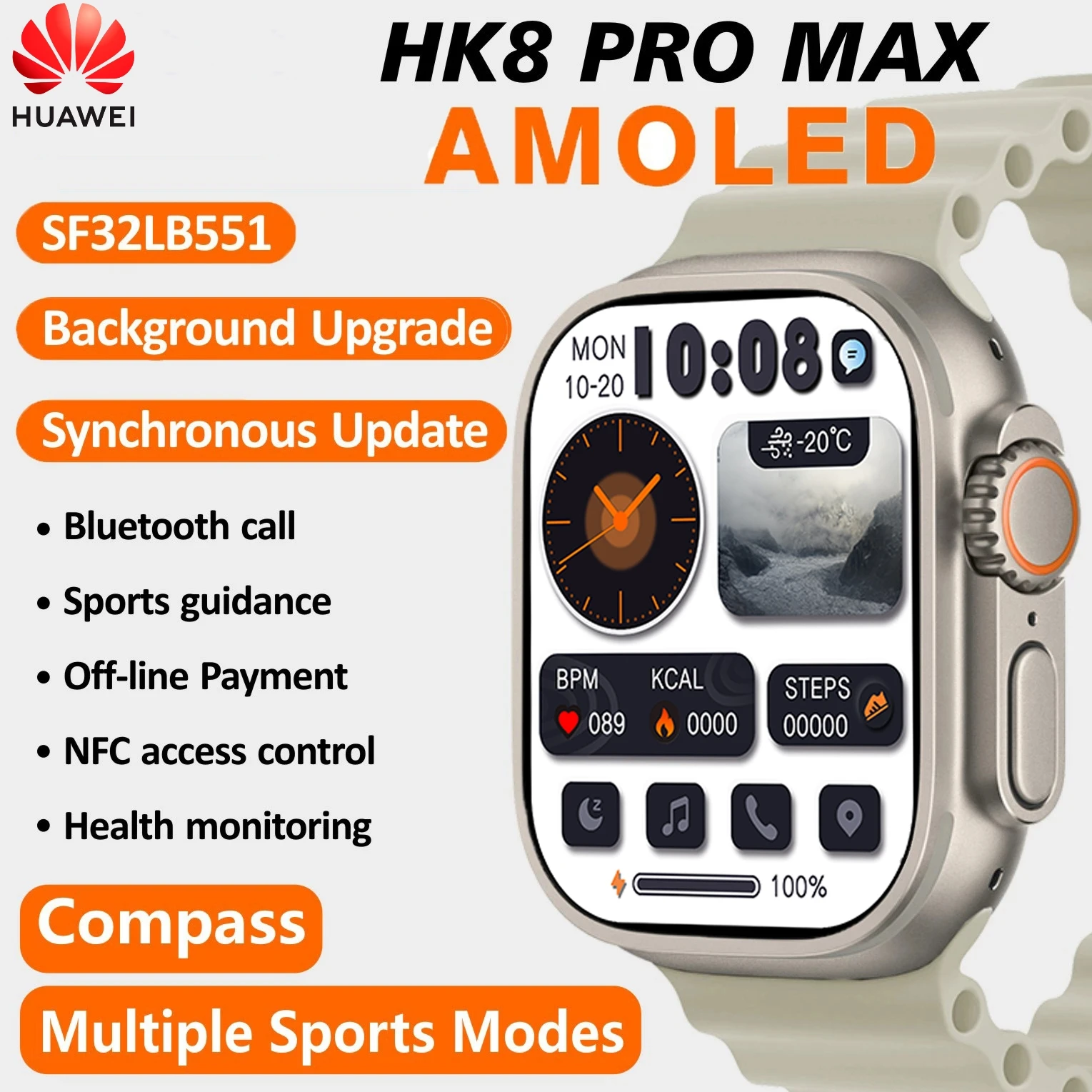 

Смарт-часы HUAWEI HK8 PRO MAX для мужчин и женщин, умные часы с GPS, водонепроницаемый спортивный режим, фитнес-трекер, часы с беспроводной зарядкой дл...