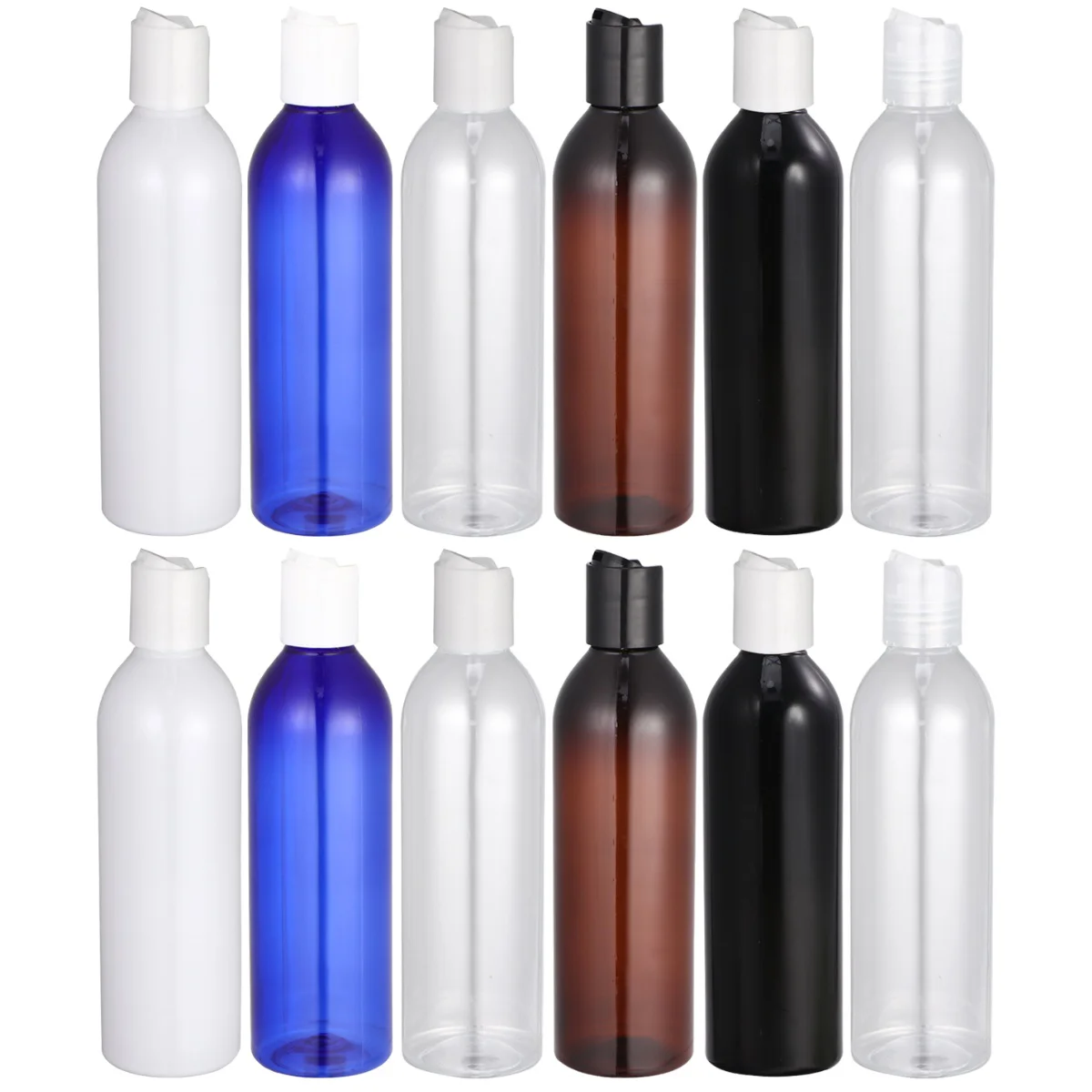 

12 pcs 250ml Press Type Lid Travel Bottles Portable Container Empty Bottle for Shampoo Lotion (Mixed Colors)