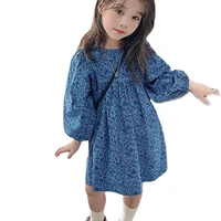 2022 new spring blue floral puff sleeve princess dress long sleeve casual dress girl clothes kid clothes girl