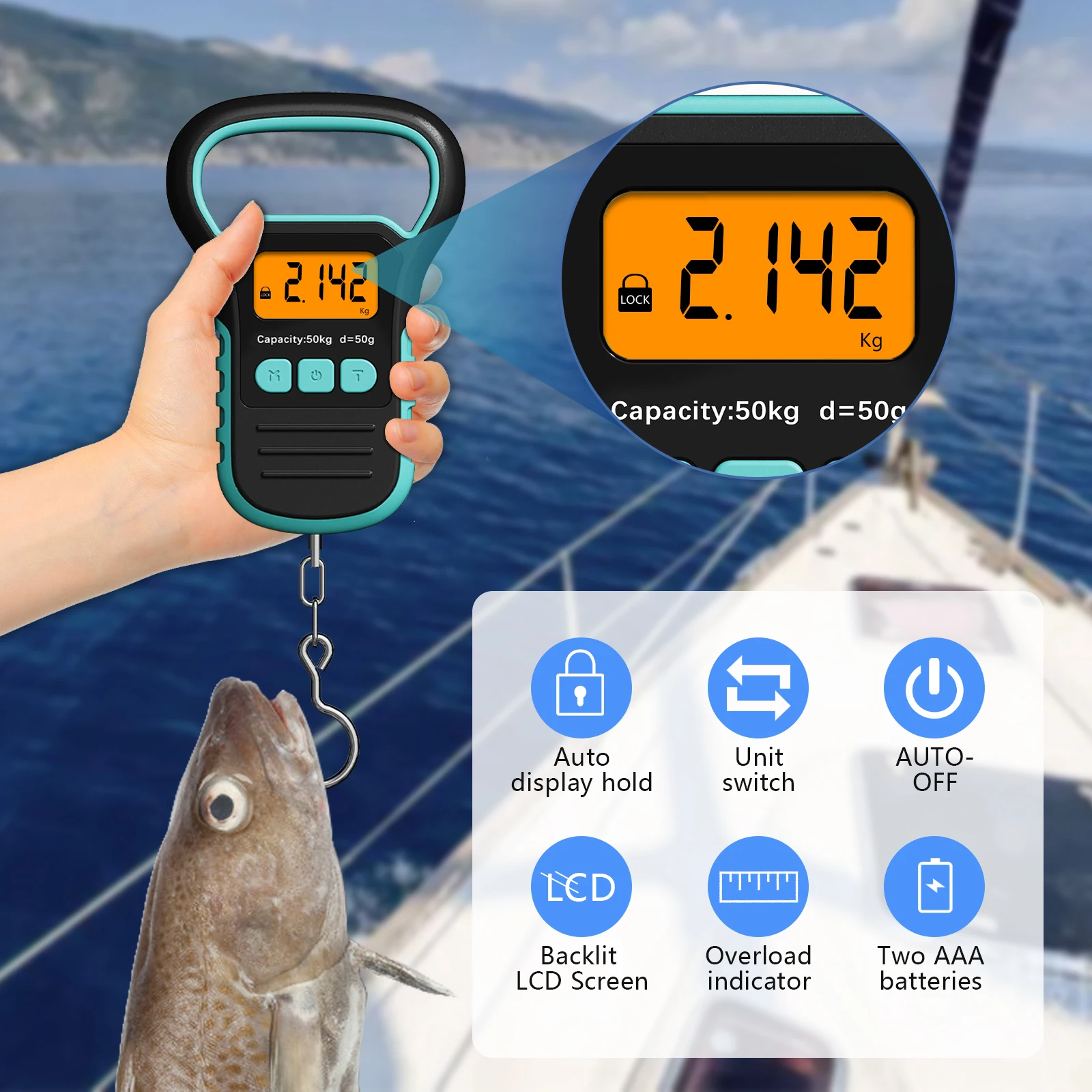Цифровые водонепроницаемые рыболовные Весы с зажимом для губ линейка 110lb/50 кг