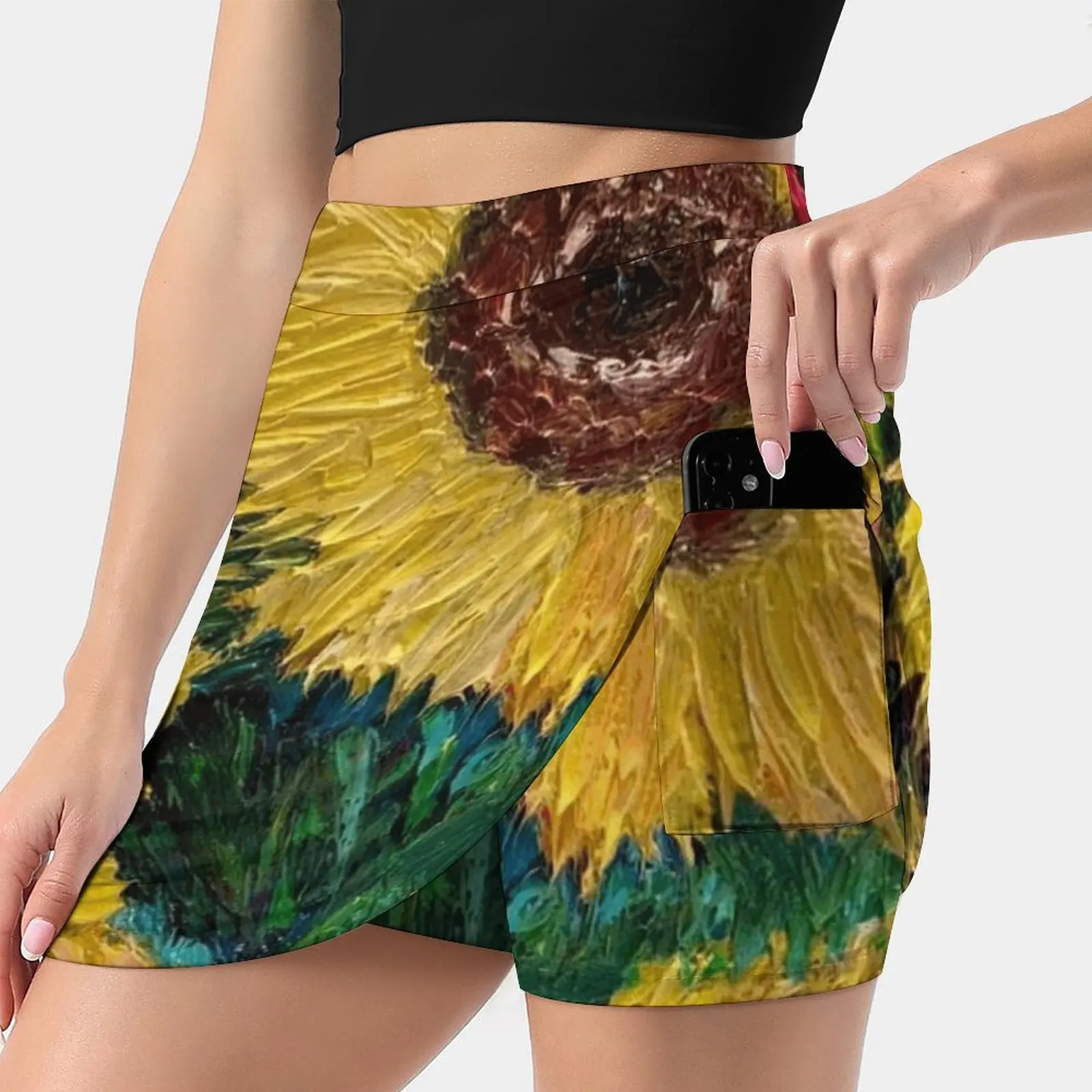 

Sunny Day Women's skirt Aesthetic skirts New Fashion Short Skirts Flower Sunflower Yellow Sun Painting Impressionist Oil Finger