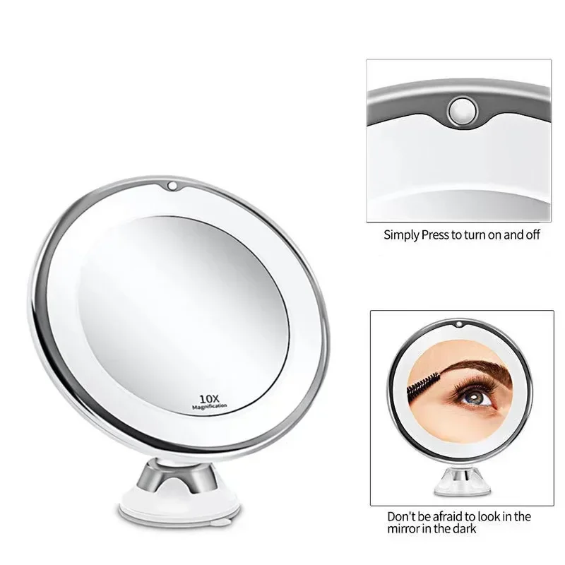 

Flexible Makeup Mirror 10x Magnifying Mirrors 14 Led Lighted Touch Screen Vanity Mirror Portable Dressing Table Cosmetic Mirrors