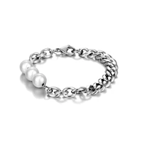 2022 new 316l stainless steel pearl cuban chain bracelet for men women viking pulseras mujer trendy smooth kpop jewelry gift